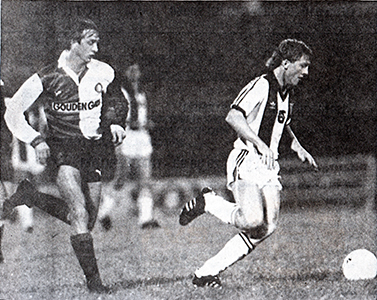 Frank McAvennie evades the attention of Johan Cruyff