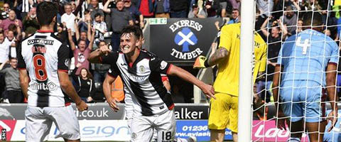 Ryan Flynn and Danny Mullen celebrate Saints' winner